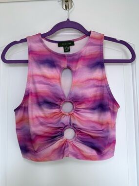 Primark Y2K Festival Fairy Cut Out Tie Die Acid Pixie Crop Top size Small Disco